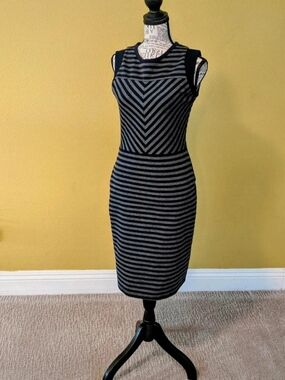 Merona Black and Gray Chevron-Striped Sheath Dress
